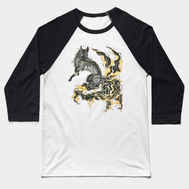 Flaming Kitsune Baseball T-Shirt by Créa'RiBo